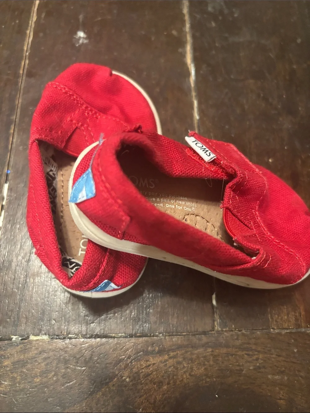 Toms Kids Red Canvas Slip-On Moccasins with Hook-and-Loop Strap
